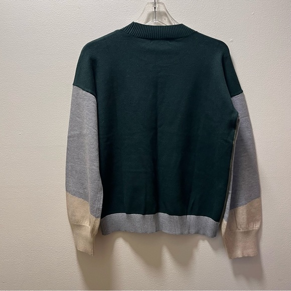 Les Serein Sebastiane Collegiate Casual Chic Pull on Sweater, Sz M, Green & Gray - Picture 2 of 7